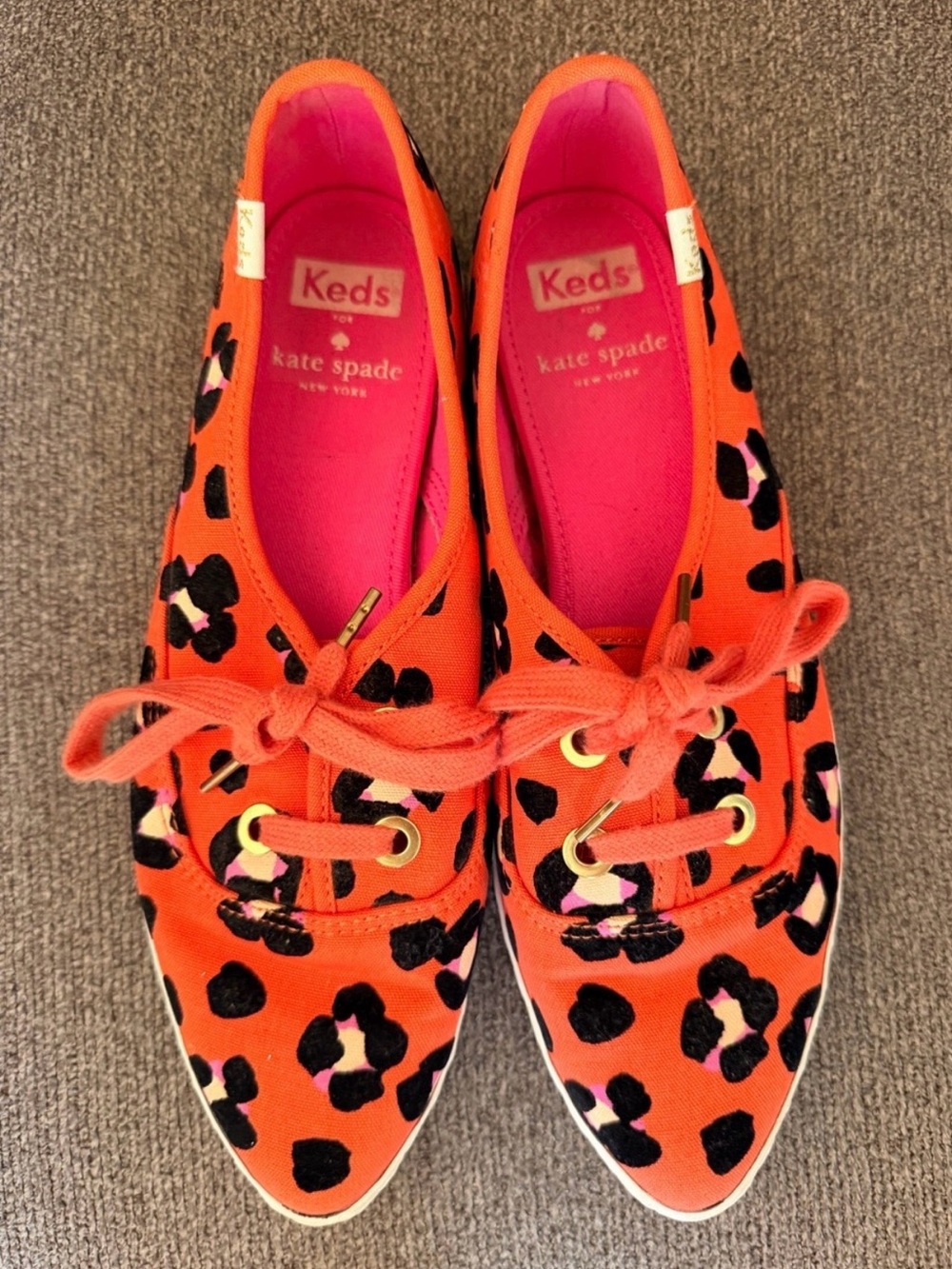 Kate Spade x Keds Orange Leopard Cheetah Pointed Toe Sneakers Size 7.5 - Picture 6 of 6
